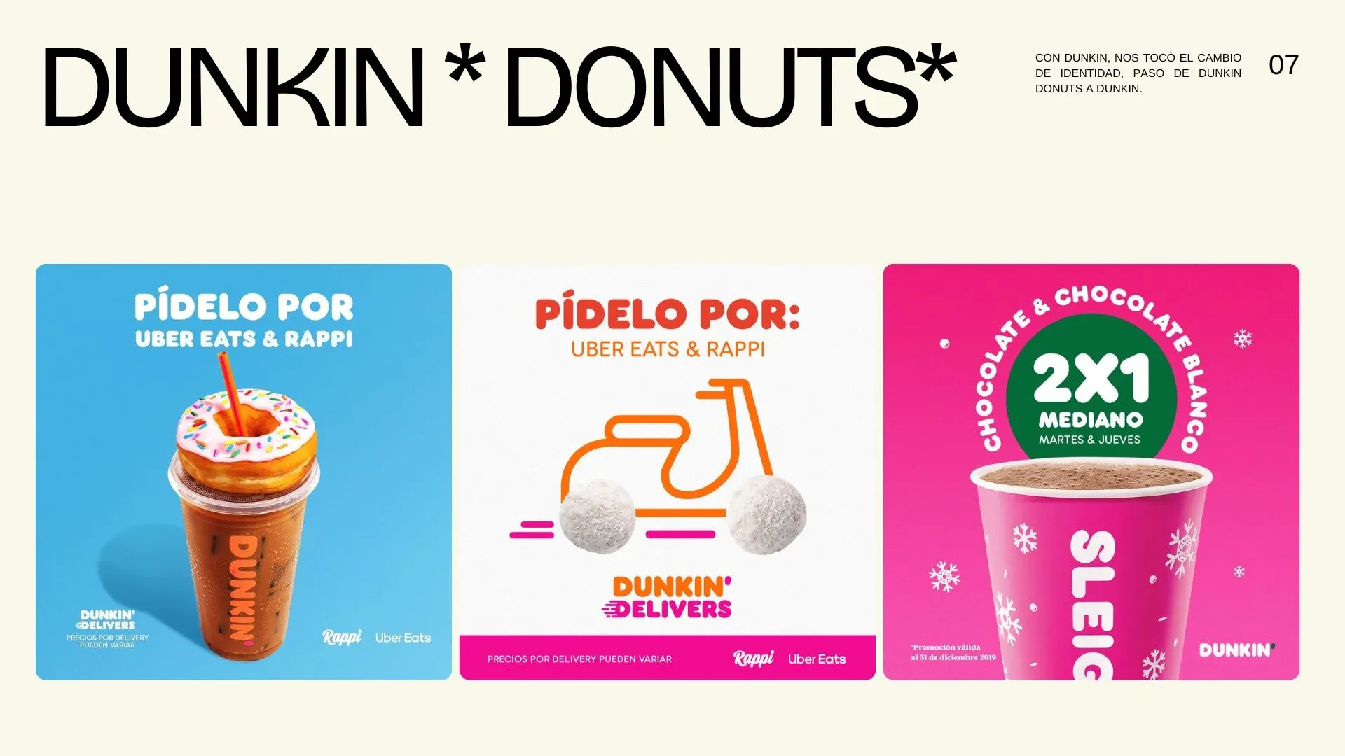 Tres publicaciones de Dunkin' para pedir por Uber Eats y Rappi y la promoción de chocolate 2x1